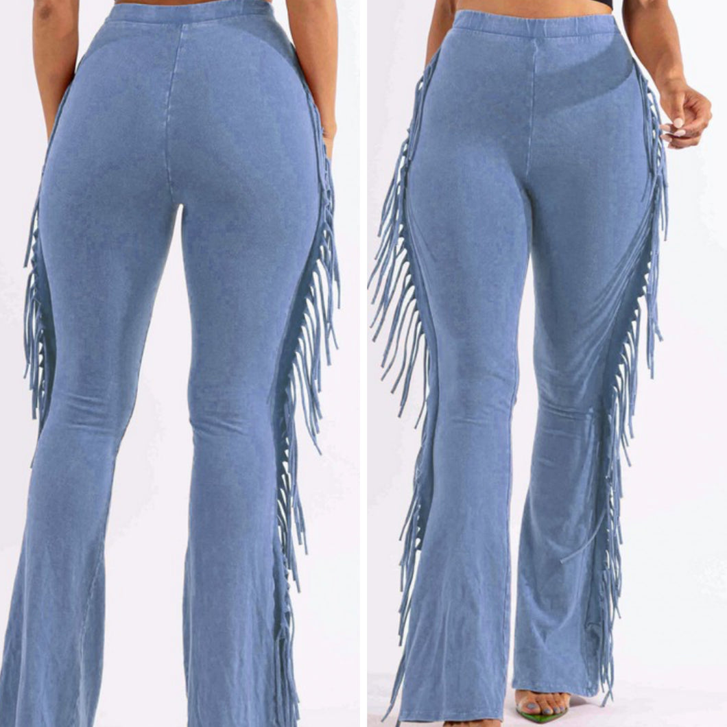 Denim Blues Fringe Pants